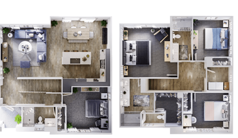 two different layouts of a floor plan of a house